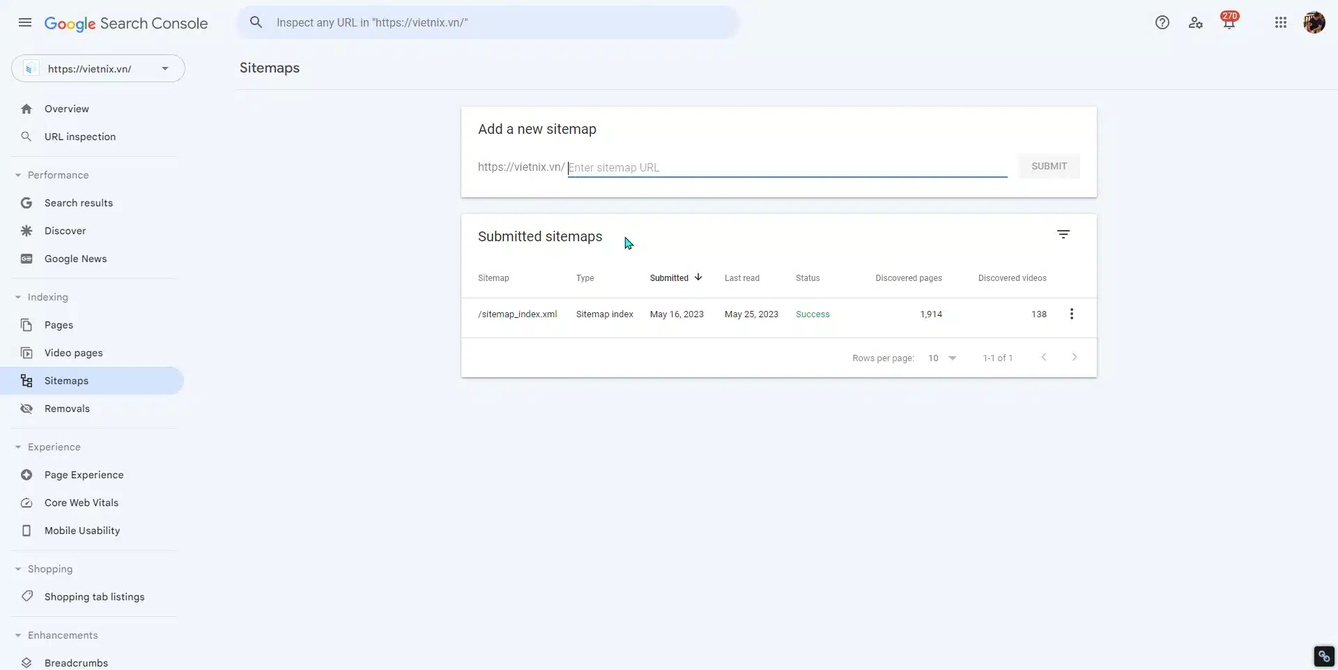 Điền URL sau đó nhấn Submit