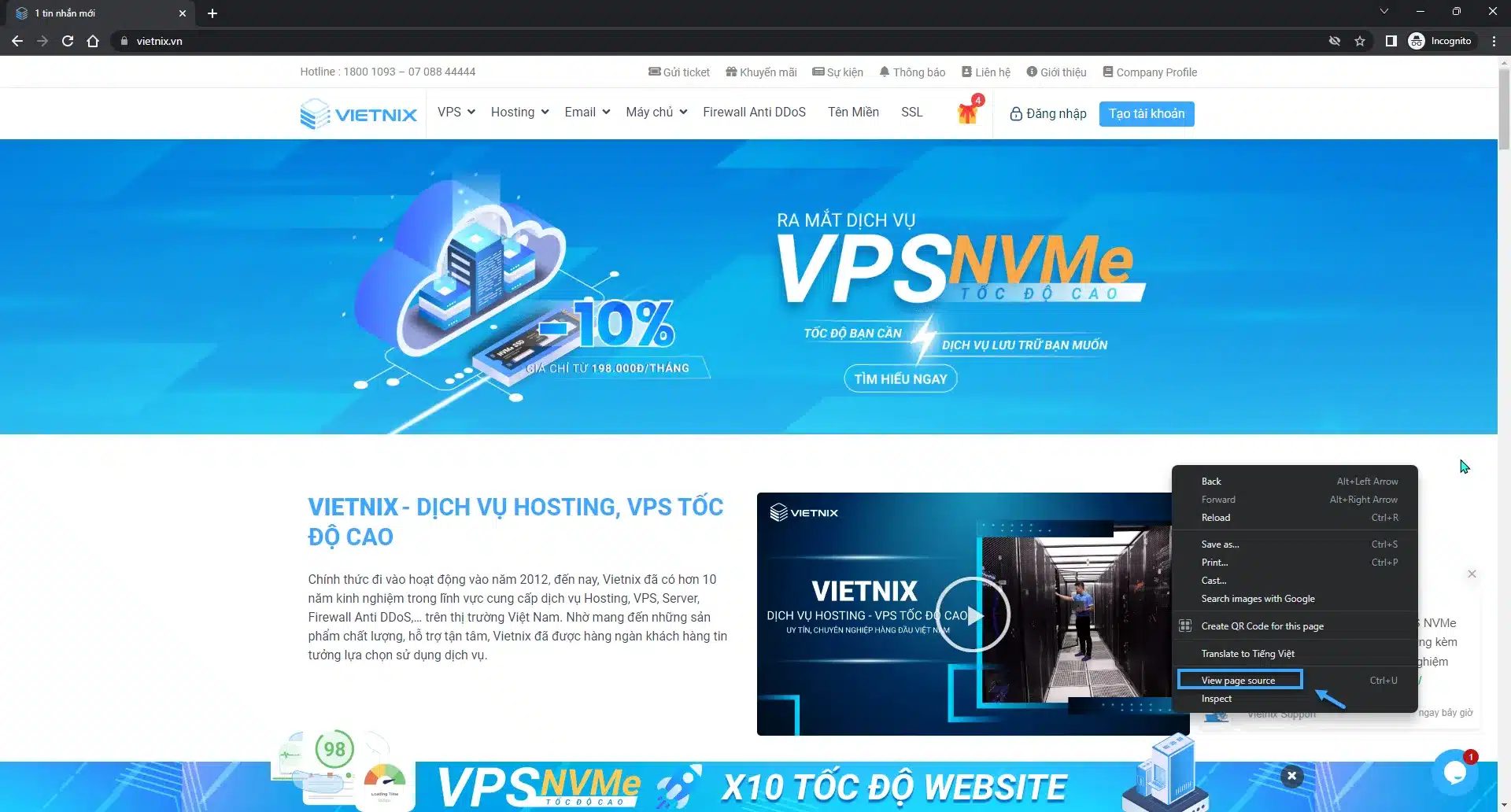 Nhấn chọn View page source