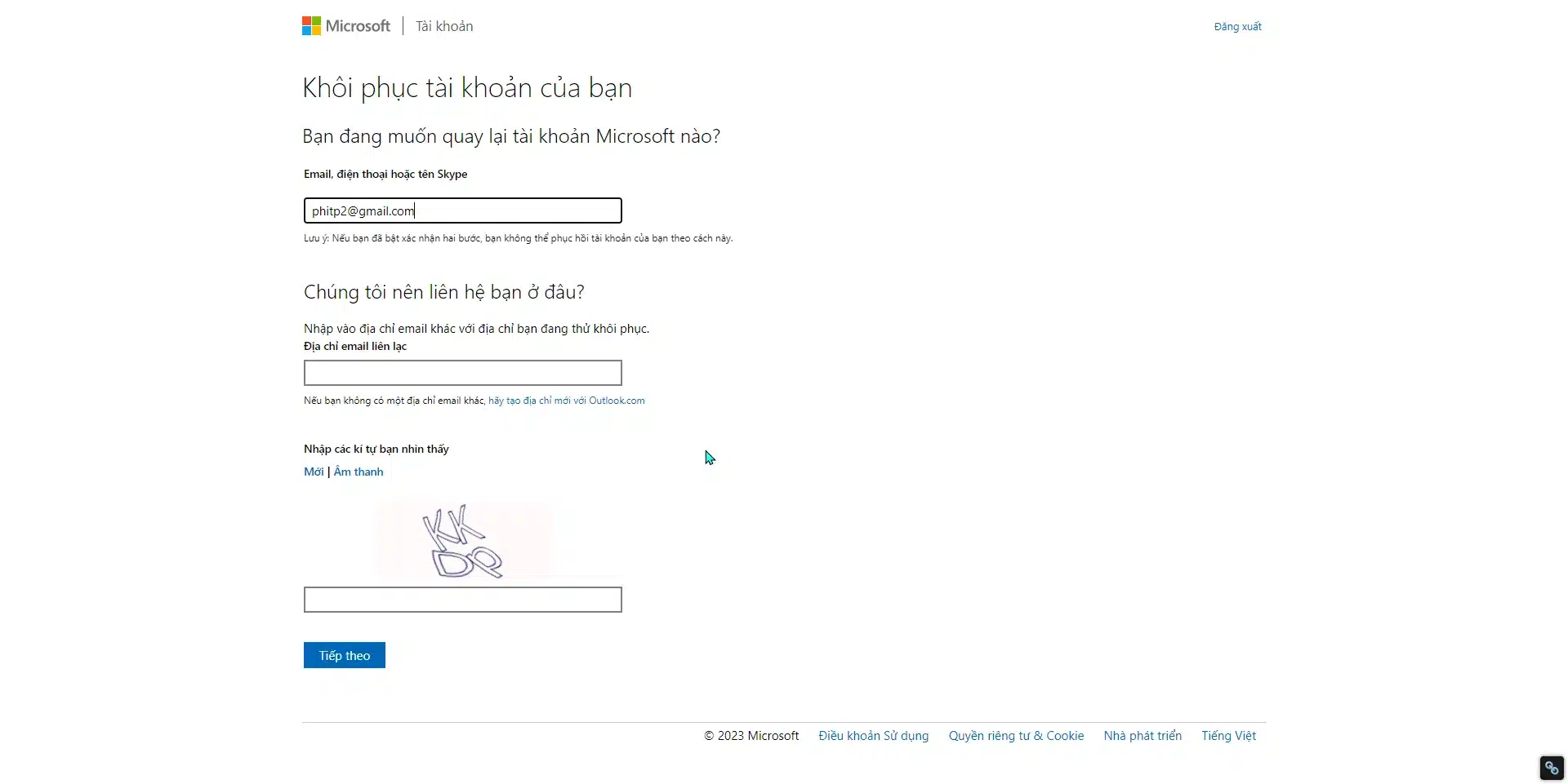 Nhập email bạn đang sử dụng để khôi phục tài khoản