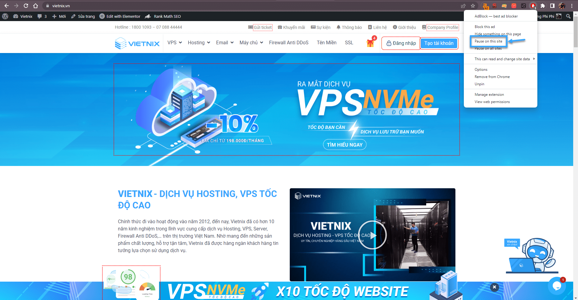 Nhấn vào Pause on this site
