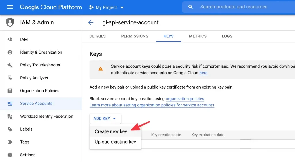 Tạo API key