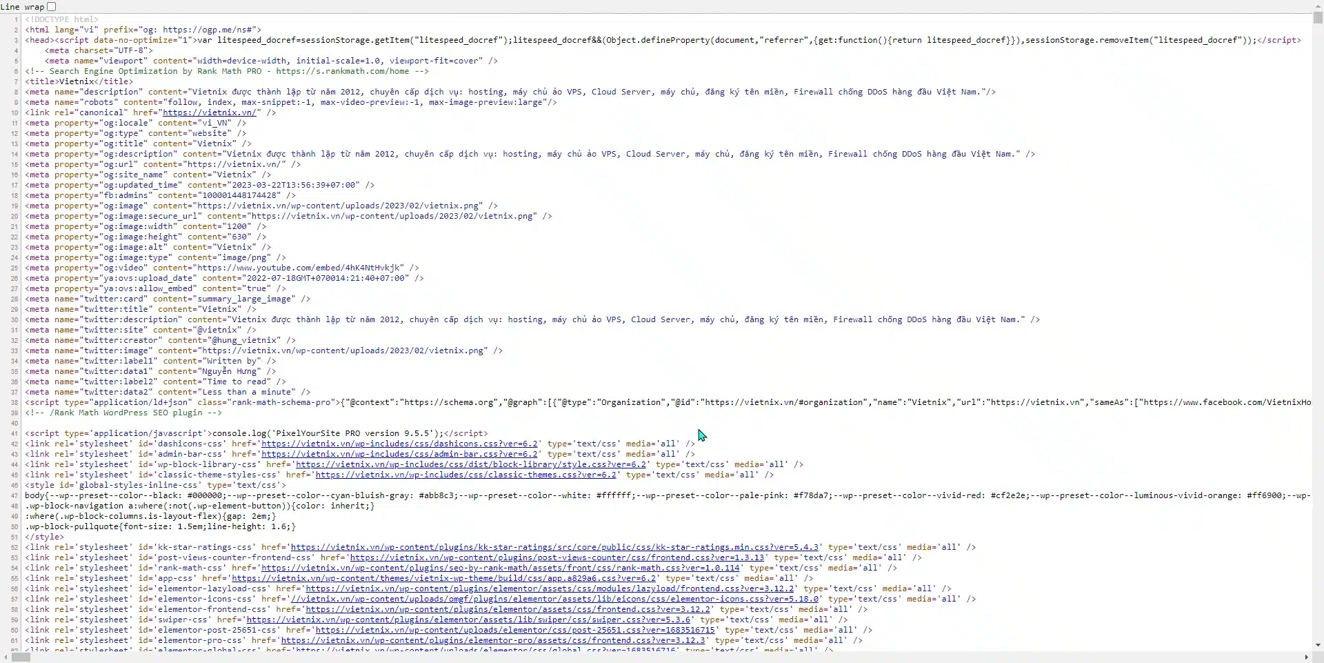 View page source của trang web