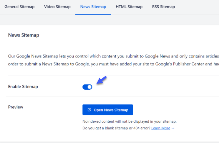Kích hoạt nút Enable Sitemap