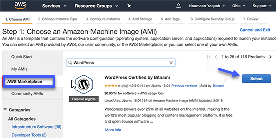 Hướng dẫn cách cài đặt WordPress trên Amazon Web Services 21 Chọn WordPress by Bitnami
