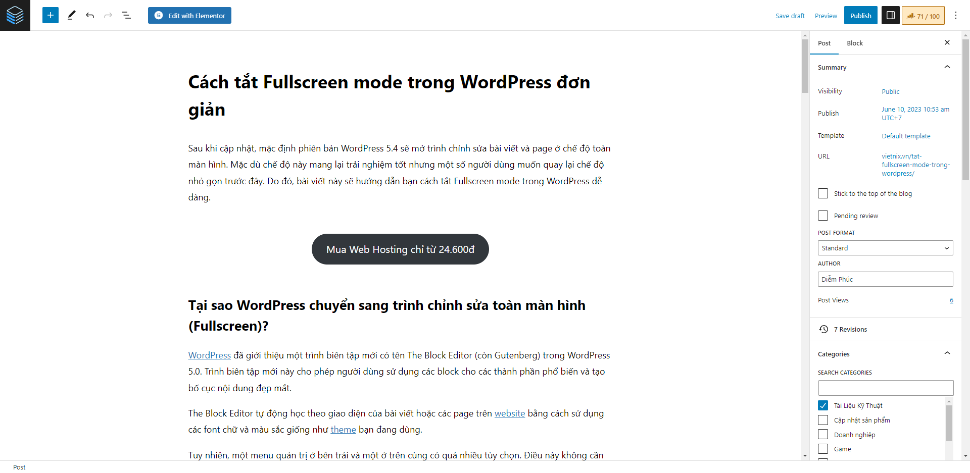 Cách tắt Fullscreen mode trong WordPress đơn giản 9 Giao diện WordPress mặc định Fullscreen mode
