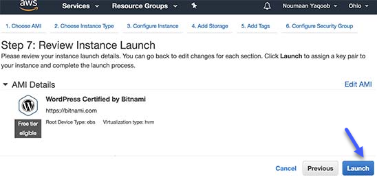 Hướng dẫn cách cài đặt WordPress trên Amazon Web Services 23 Nhấn chọn Launch để khởi chạy phiên bản