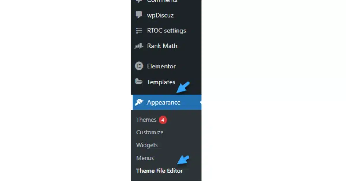Chọn mục Theme File Editor