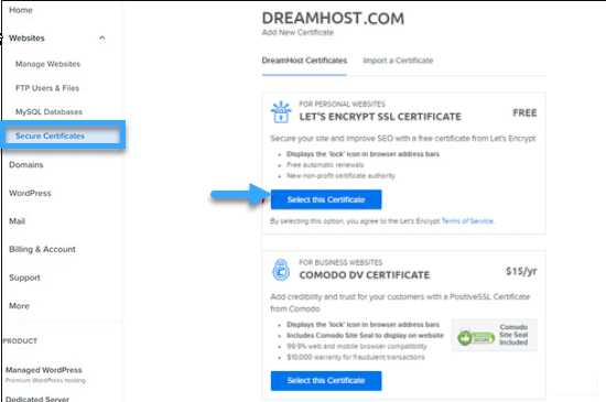 Hướng dẫn cách cài SSL cho WordPress với Let’s Encrypt miễn phí 24 Thiết lập chứng chỉ SSL trên DreamHost
