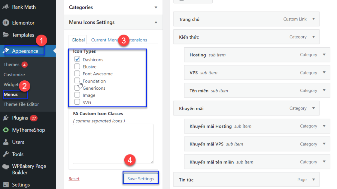 Hướng dẫn 2 cách thêm icon vào menu WordPress đơn giản