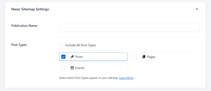 Tùy chọn nội dung được xuất hiện trong sitemap