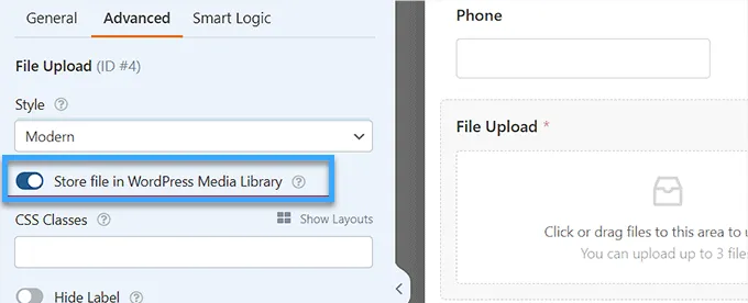 Cách tạo biểu mẫu tải file lên trong WordPress 25 Bật công tắc để cho phép biểu mẫu lưu trữ tệp trong thư viện phương tiện