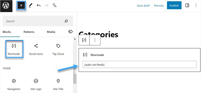 Hướng dẫn tạo RSS feeds cho category trong WordPress 29 Chọn Shortcode và điền đoạn mã để link RSS Feed