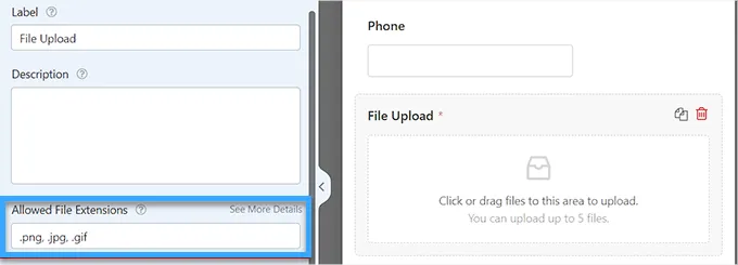 Cách tạo biểu mẫu tải file lên trong WordPress 22 Nhập loại phần mở rộng tệp
