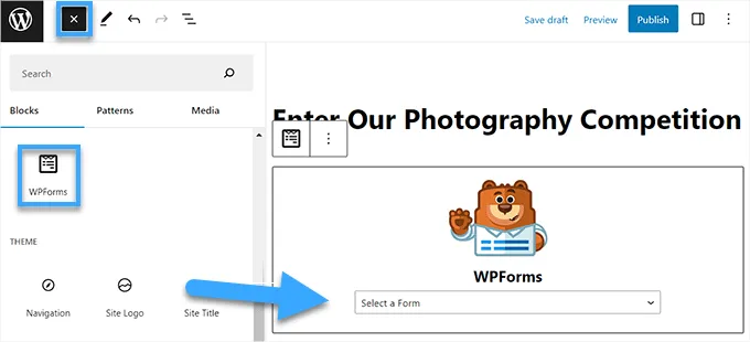 Cách tạo biểu mẫu tải file lên trong WordPress 31 Tìm và thêm khối WPForms
