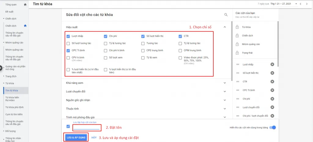 Các chỉ số Google Ads quan trọng cần quan tâm 15 Cách hiển thị các chỉ số Google Ads