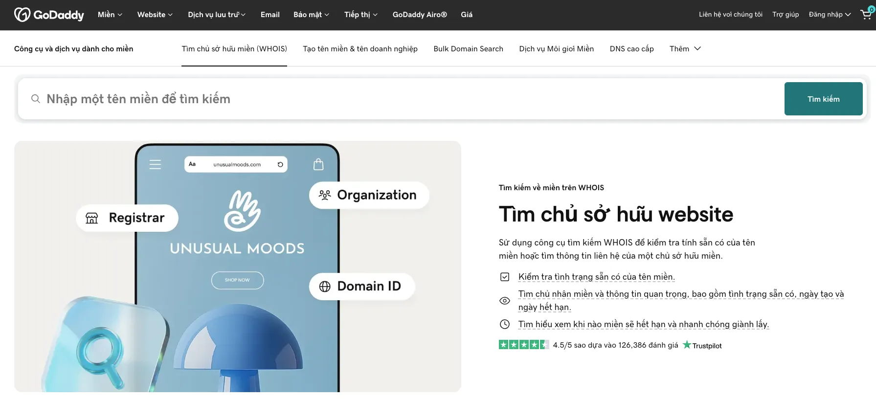 Cách kiểm tra nguồn gốc trang web tại GoDaddy