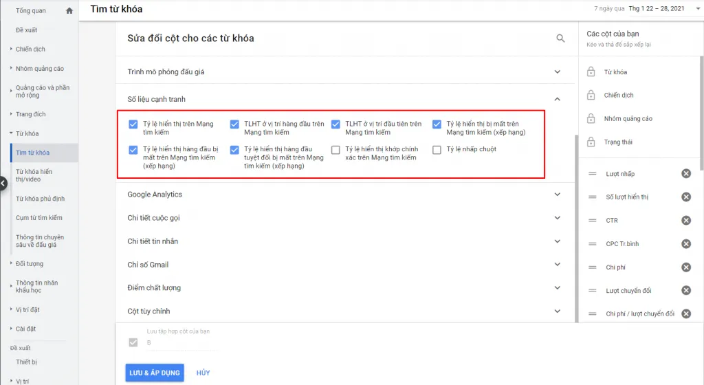 Các chỉ số Google Ads quan trọng cần quan tâm 16 xem số liệu cạnh tranh trong Google Ads