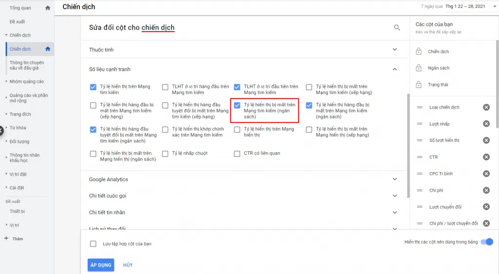Các chỉ số Google Ads quan trọng cần quan tâm 17 tỷ lệ hiển thị bị mất trên mạng tìm kiếm