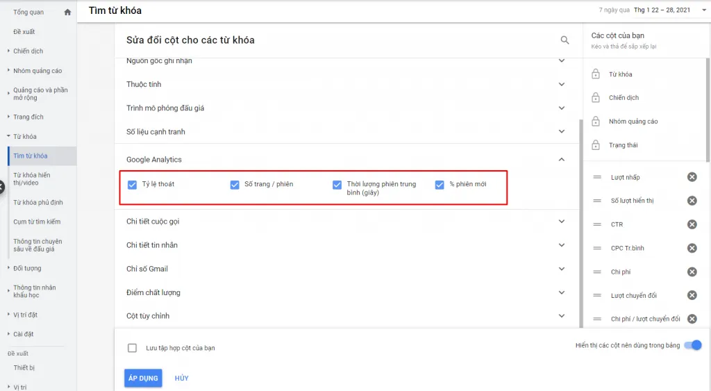 Các chỉ số Google Ads quan trọng cần quan tâm 20 Xem chỉ số Google Ads khi liên kết với Google Analytics
