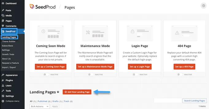 2 cách thêm icon font vào theme WordPress 44 Truy cập SeedProd chọn Pages và nhấp vào nút Add New Landing Page