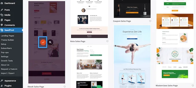 2 cách thêm icon font vào theme WordPress 45 Di chuột qua và nhấp vào icon Checkmark để chọn template