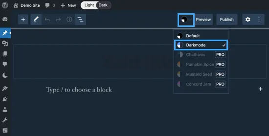 Dark mode trong trình chỉnh sửa Gutenberg