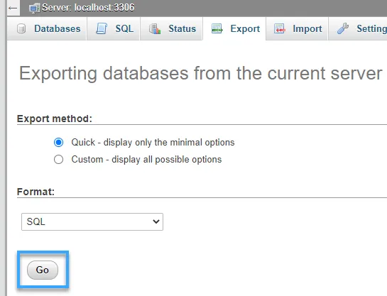 6 cách export trang web WordPress đơn giản 55 Nhấp vào Go button
