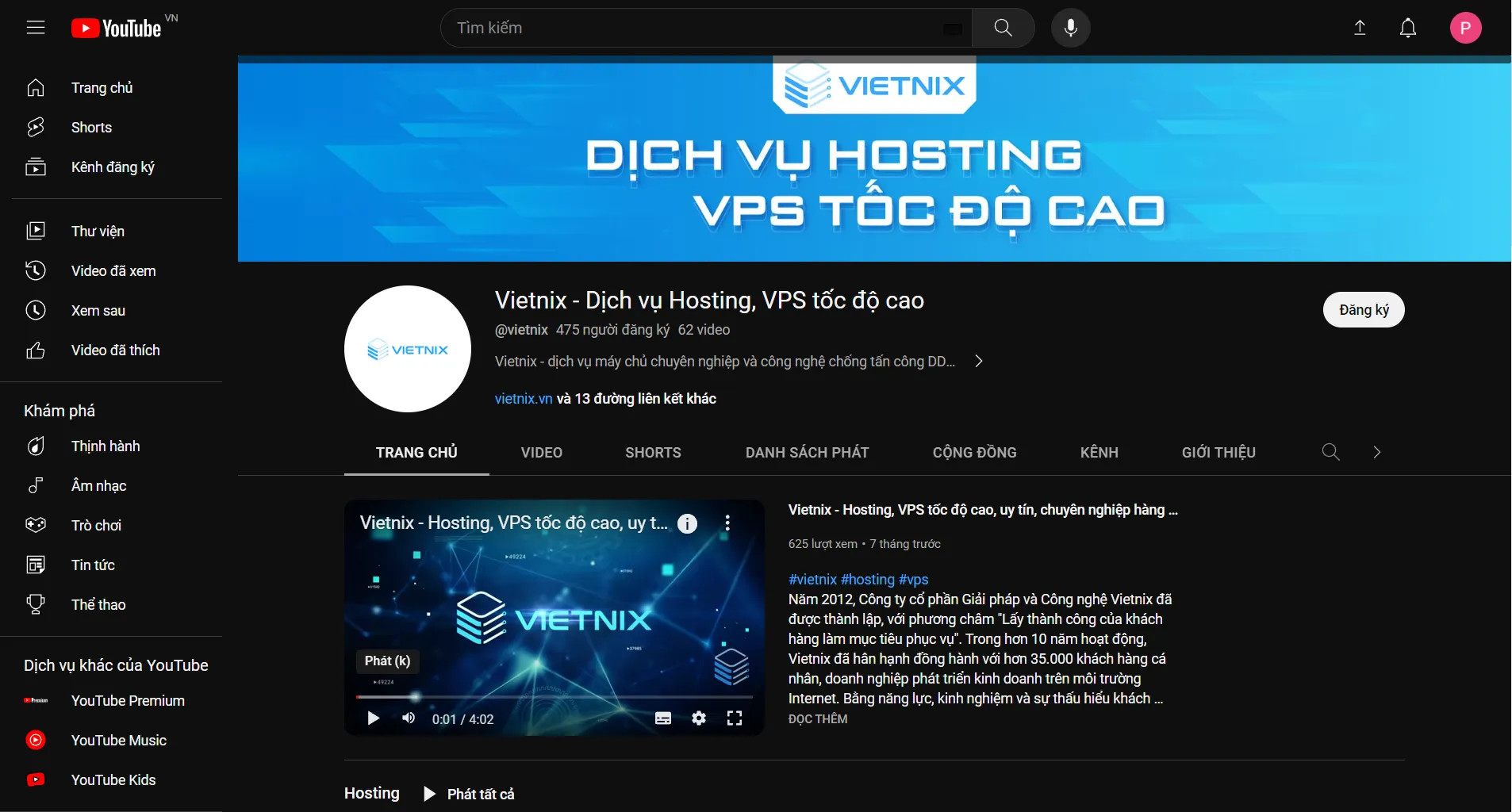 Một ví dụ về Dark Mode trên trang web YouTube
