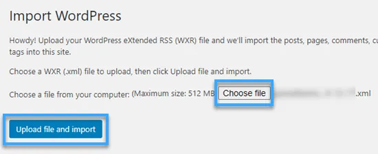 6 cách export trang web WordPress đơn giản 32 Tiếp tục bấm vào Upload file and import