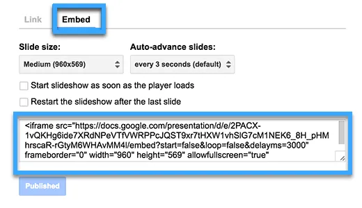 2 cách thêm Google Slides vào WordPress cực đơn giản 17 Chuyển sang tab embed để sao chép embed code