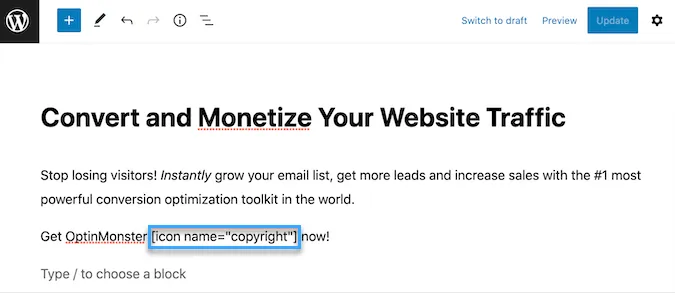 2 cách thêm icon font vào theme WordPress 34 Dán shortcode vào bất kỳ Paragraph block