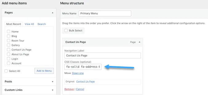 2 cách thêm icon font vào theme WordPress 41 Có thể dán văn bản vào field CSS Classes