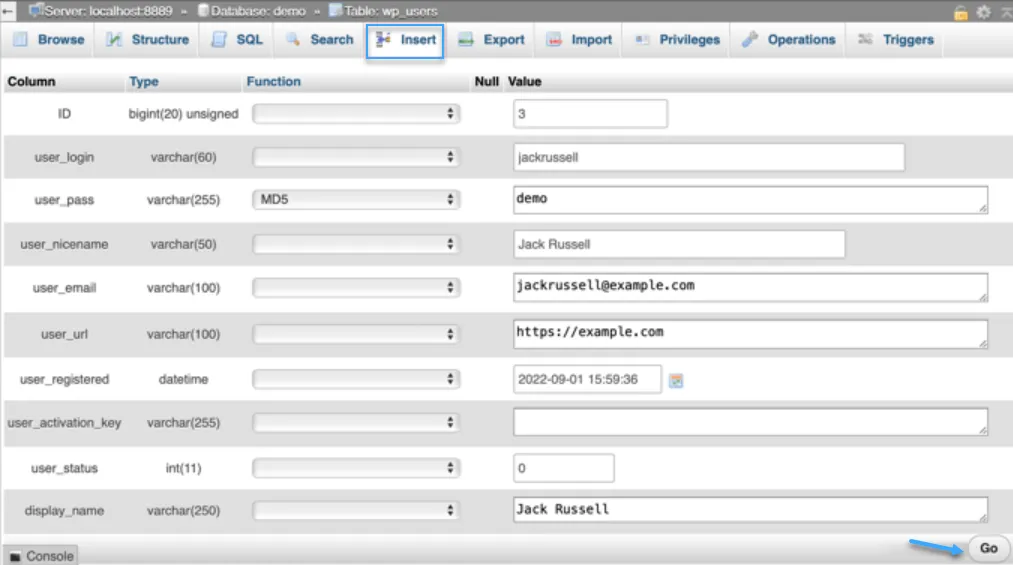 2 cách thêm admin user vào database WordPress chi tiết 12 Nhập đầy đủ thông tin trên field