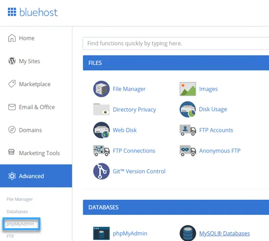6 cách export trang web WordPress đơn giản 53 Vào Advanced chọn phpMyAdmin để export file