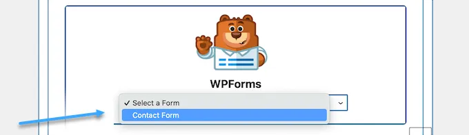 Hướng dẫn tạo contact form trong WordPress với WPForms 40 Chọn contact form từ danh sách để tự động tải bảng xem trước