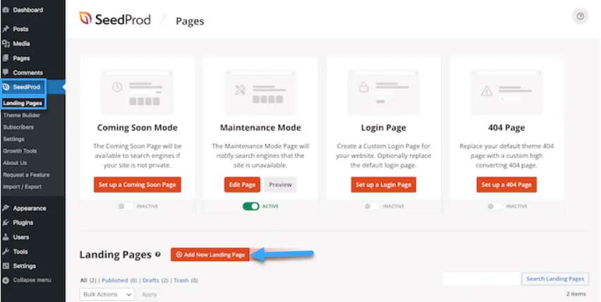 Cách thêm hiệu ứng CSS đơn giản trong Wordpress 41 Tạo 1 landing page mới với SeedProd.