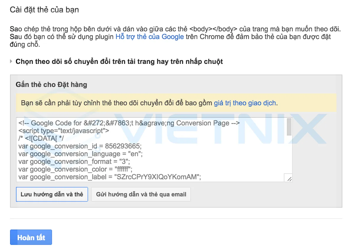 4 cách cài đặt chuyển đổi Google Ads chi tiết nhất hiện nay 42 Cài đặt cho mã chuyển đổi