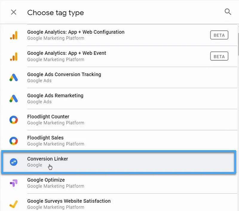 4 cách cài đặt chuyển đổi Google Ads chi tiết nhất hiện nay 65 Chọn Conversion Linker từ danh sách
