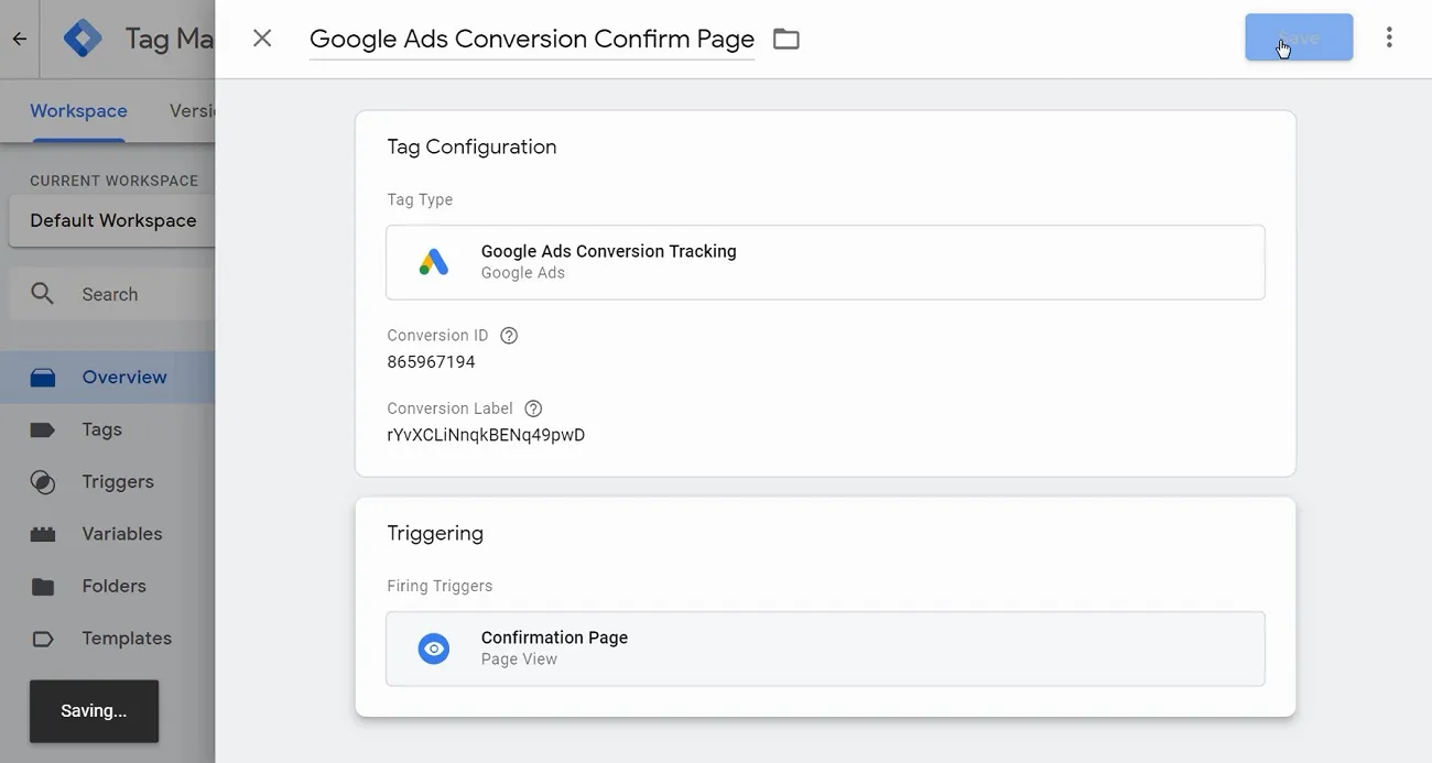 4 cách cài đặt chuyển đổi Google Ads chi tiết nhất hiện nay 64 Đang lưu thiết lập