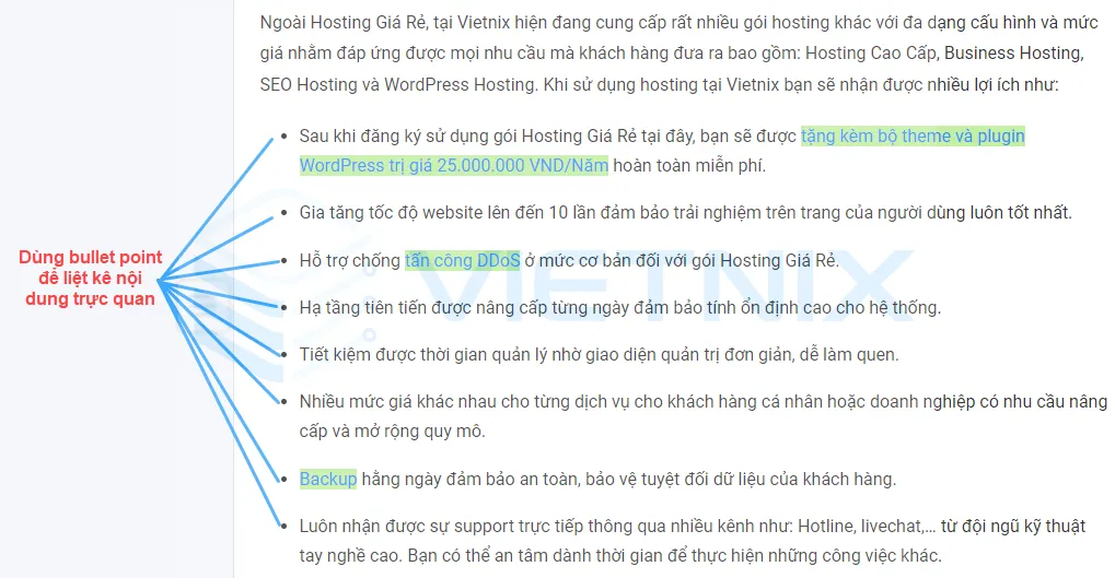 Tham khảo mẫu bài viết chuẩn SEO chất lượng on top Google nhanh chóng 37 Sử dụng bullet point để liệt kê