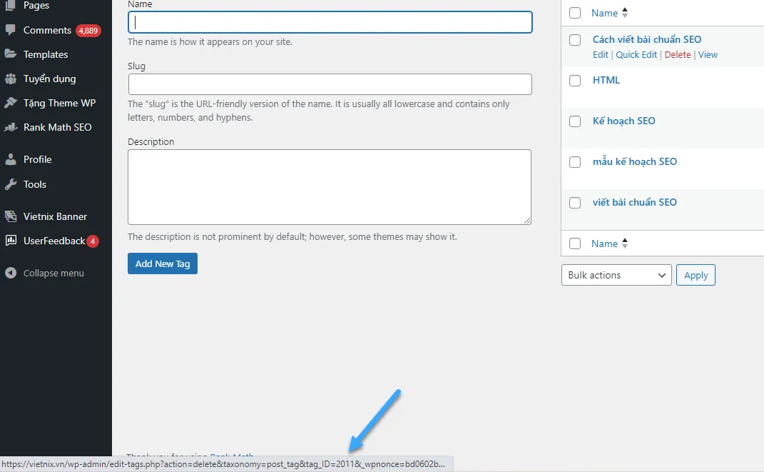 4 cách tìm ID trong WordPress dành cho người mới bắt đầu 92 Truy cập Posts chọn Tags từ WordPress dashboard để xem ID