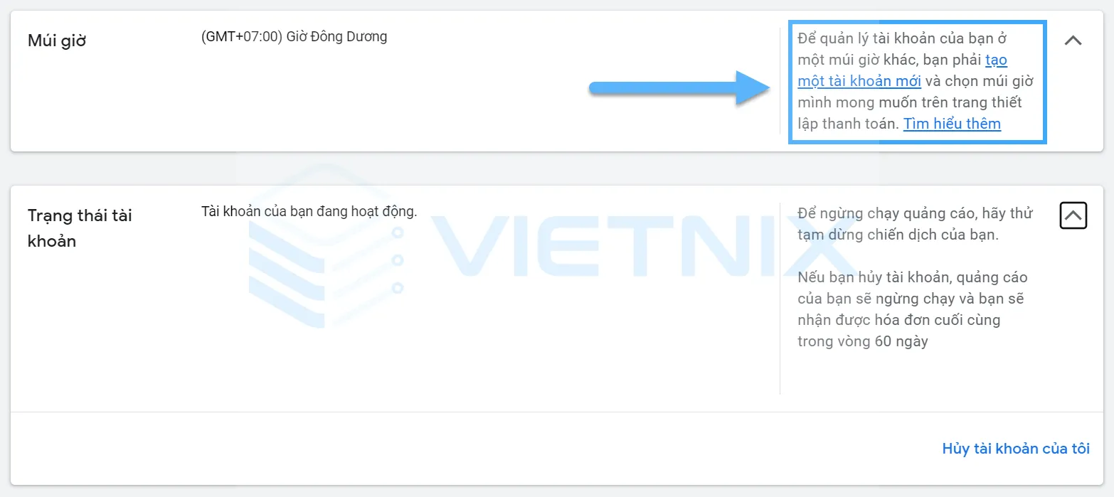 Hướng dẫn thay đổi ngôn ngữ Google Ads và các cài đặt khác 9 Thay đổi múi giờ