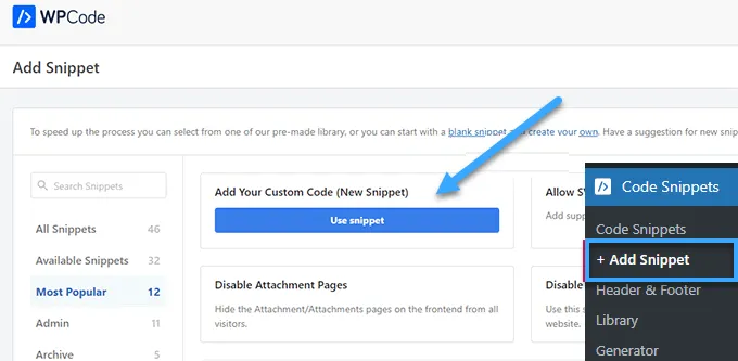 Cách thay đổi định dạng ngày và giờ trong WordPress đơn giản 19 Chọn Use Snippet button dưới Add Your Custom Code (New Snippet)