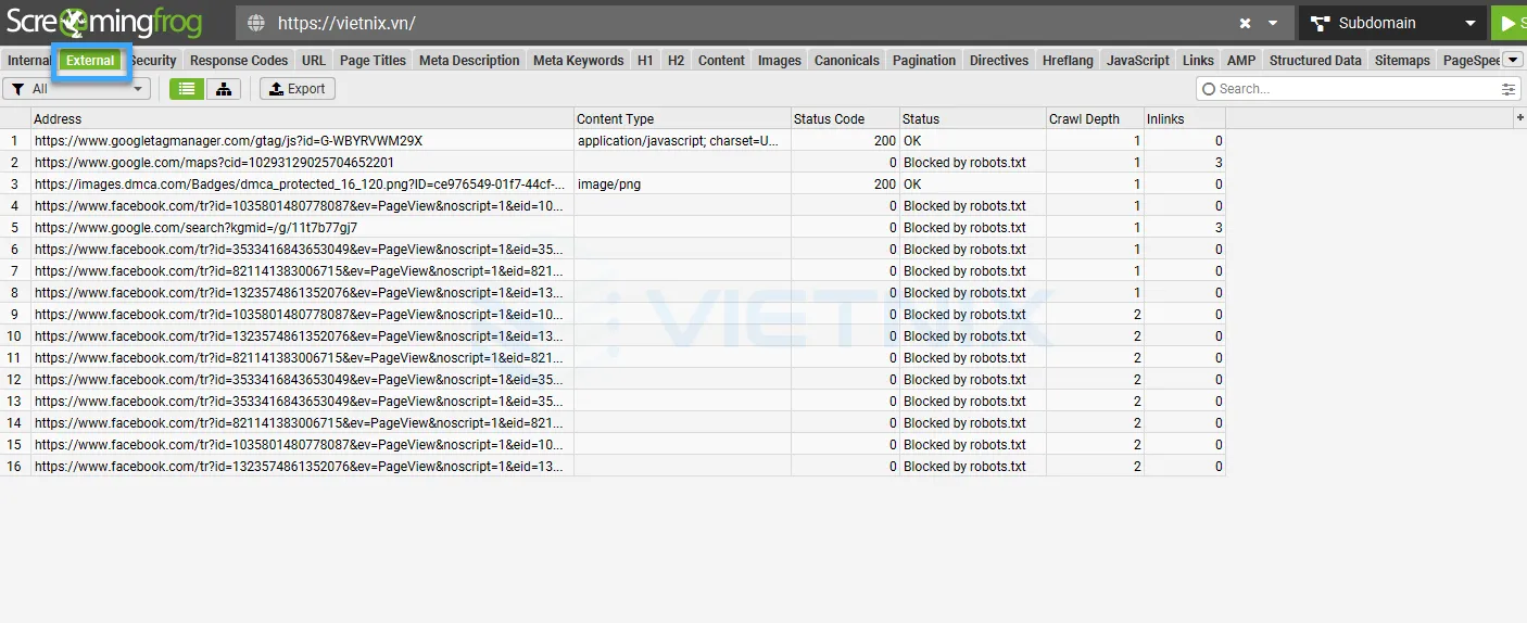 Hướng dẫn sử dụng Screaming Frog chi tiết cho người mới 37 Kiểm tra External link