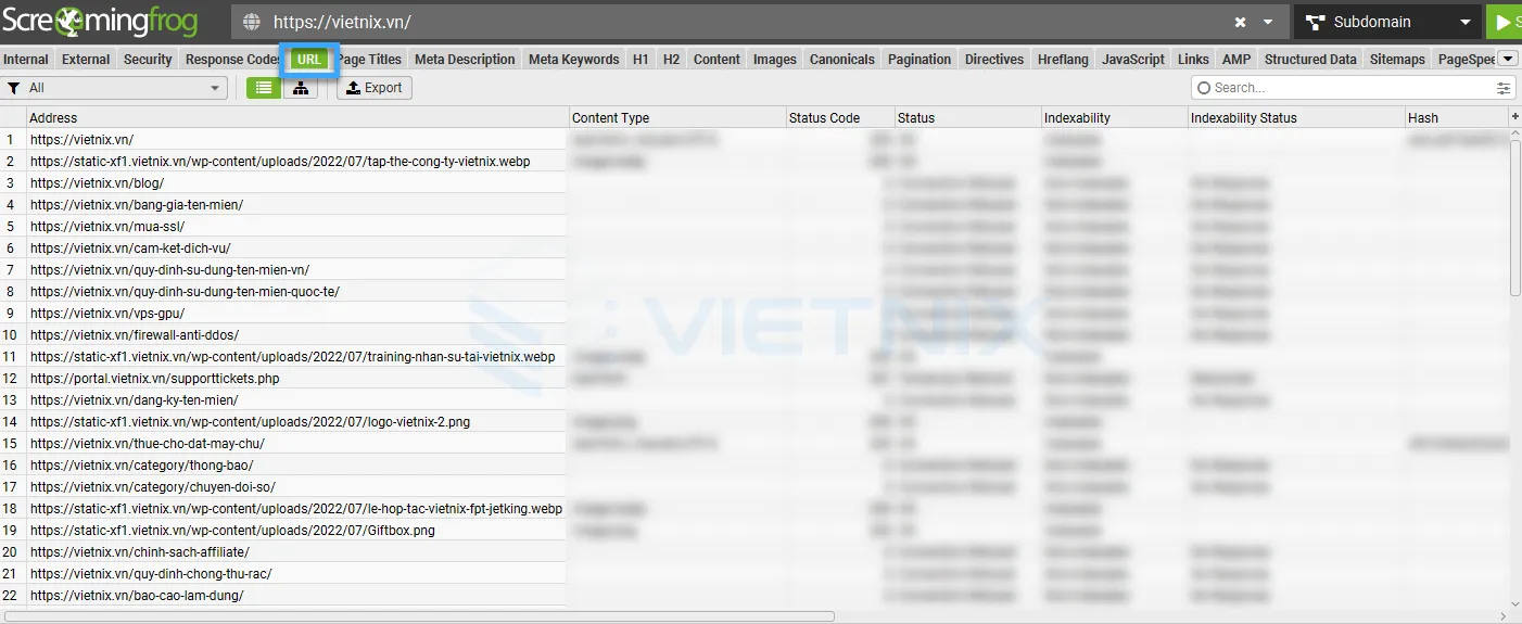 Hướng dẫn sử dụng Screaming Frog chi tiết cho người mới 27 Tab URL trong Screaming Frog