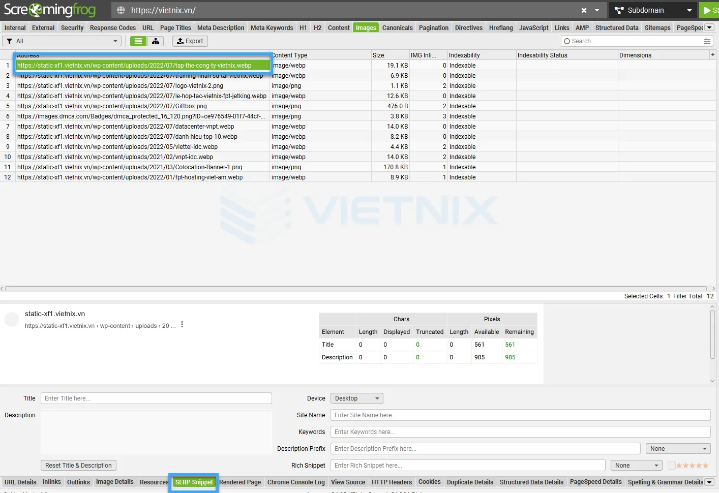 Hướng dẫn sử dụng Screaming Frog chi tiết cho người mới 32 Tab SERP Snippet