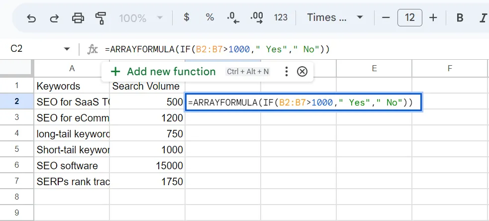 Tổng hợp công thức Google Sheet SEO giúp tối ưu hiệu quả 26 Ví dụ về hàm Arrayfomula