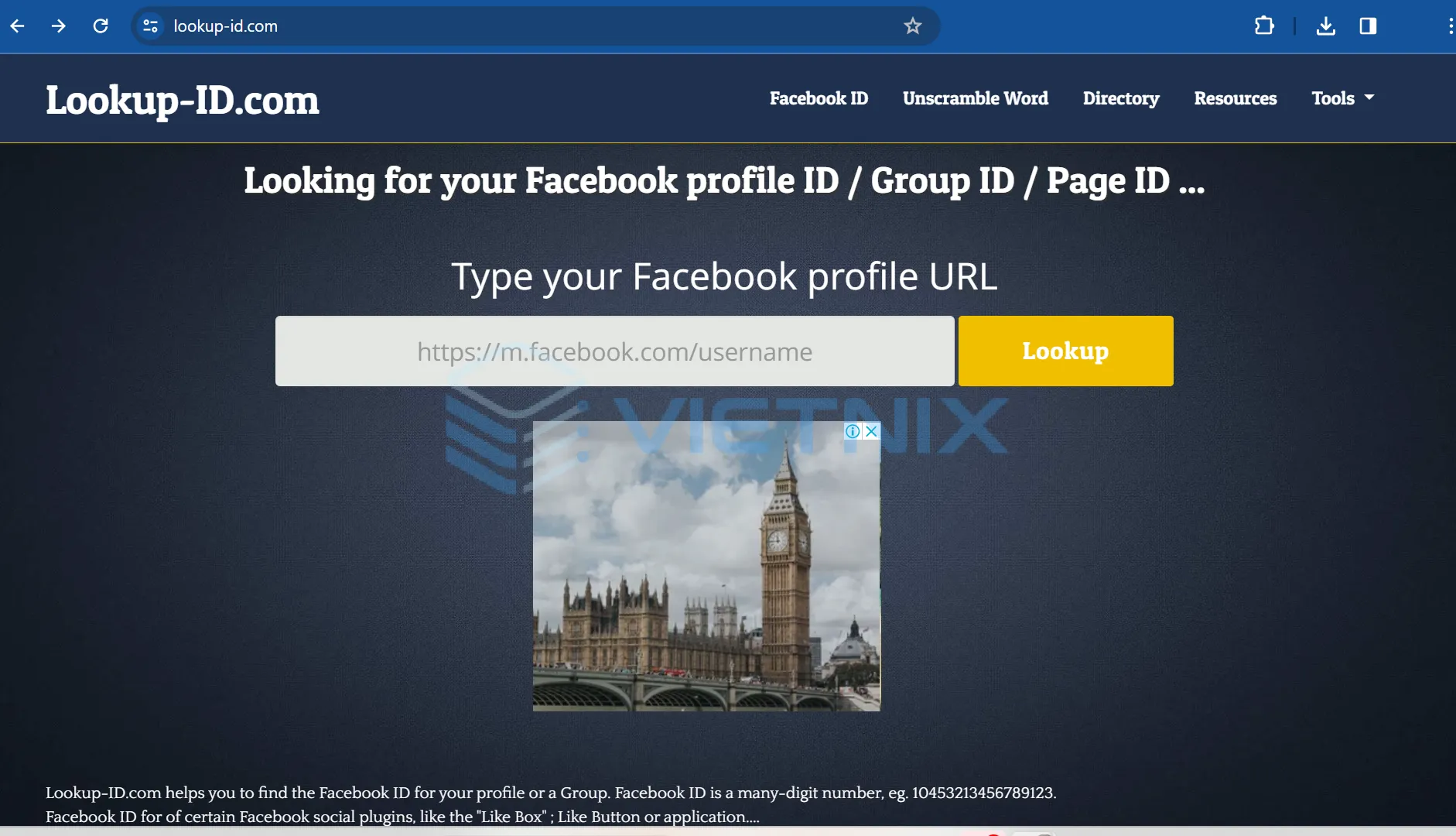 ID Facebook là gì? Các công cụ dùng để lấy ID Facebook phổ biến nhất hiện nay 35 Truy cập vào website Lookup-id