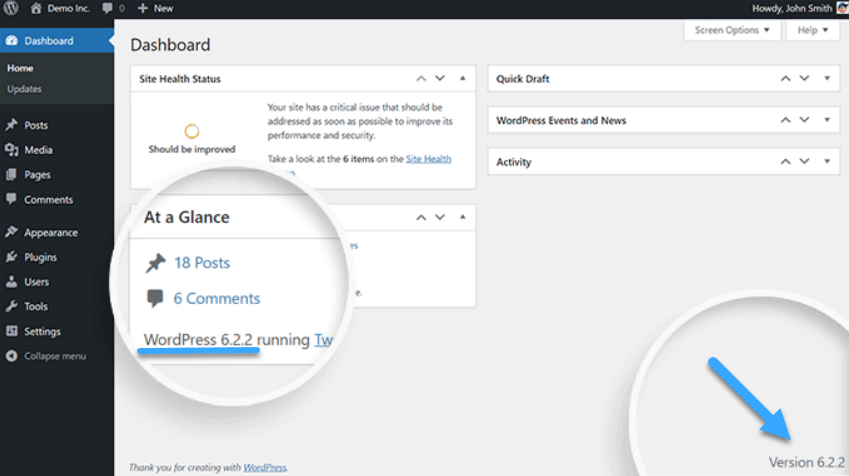 3 cách kiểm tra phiên bản WordPress hiện tại đơn giản 13 Kiểm tra phiên bản WordPress trong dashboard của admin area