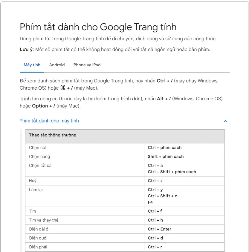 Tổng hợp công thức Google Sheet SEO giúp tối ưu hiệu quả 22 Tổng hợp phím tắt ứng dụng trong Google Sheet